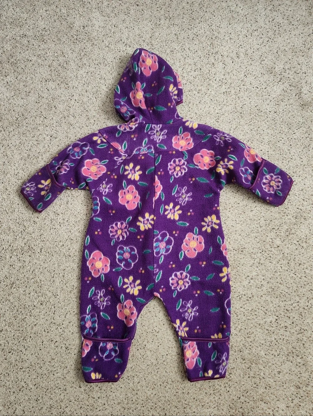 Vintage Purple Floral Fleece Hooded Winter Jumpsuit